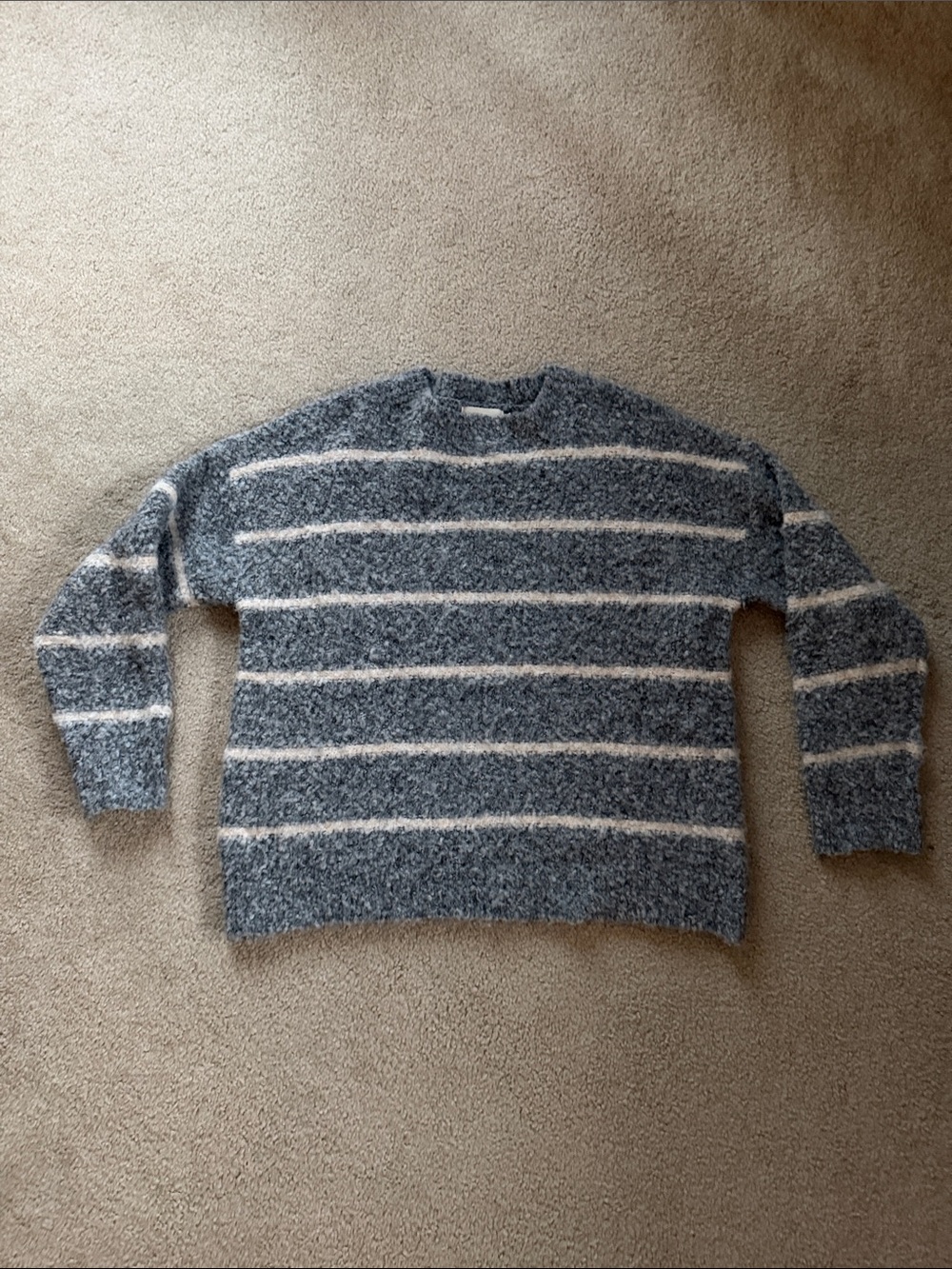 Dreamers Grey & Cream Striped Crewneck Sweater- size S/M